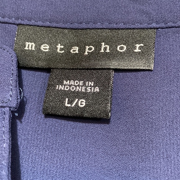 Navy Sheer V-Neck Long Sleeves Blouse L - Picture 8 of 10